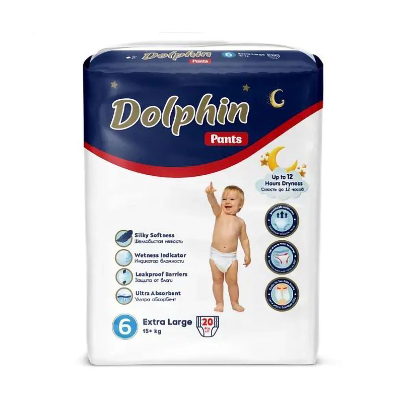 Підгузки-трусики Dolphin Pants Extra Large розмір 6 (15+ кг), 20 шт