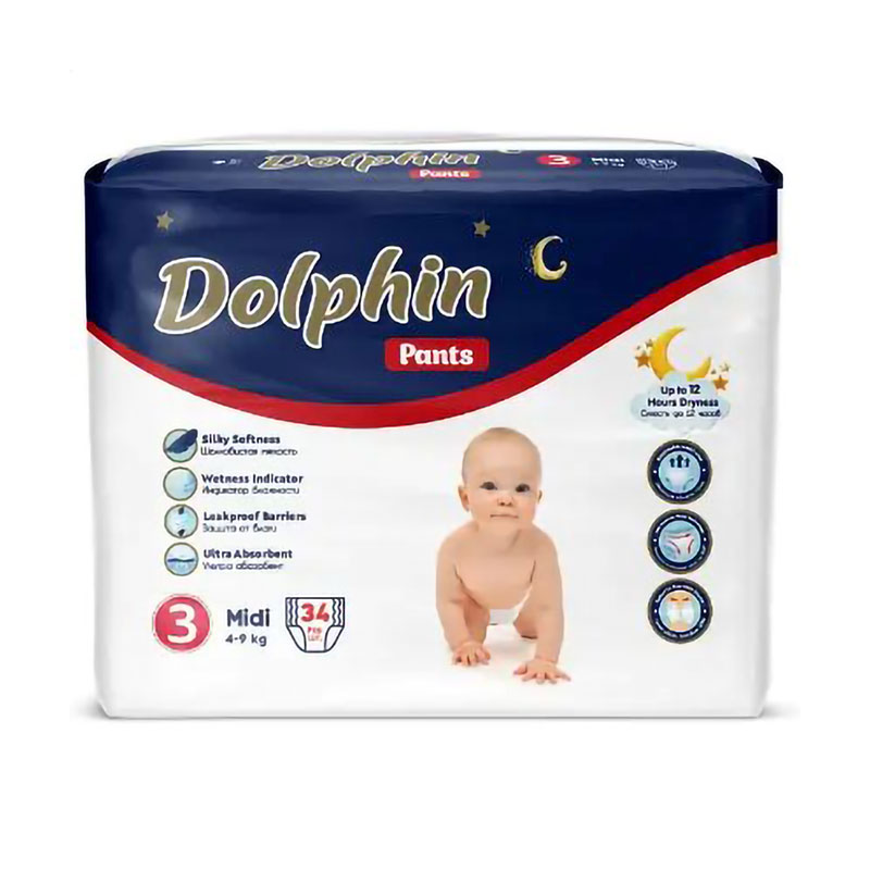 Підгузки-трусики Dolphin Pants Midi розмір 3 (4-9 кг), 34 шт