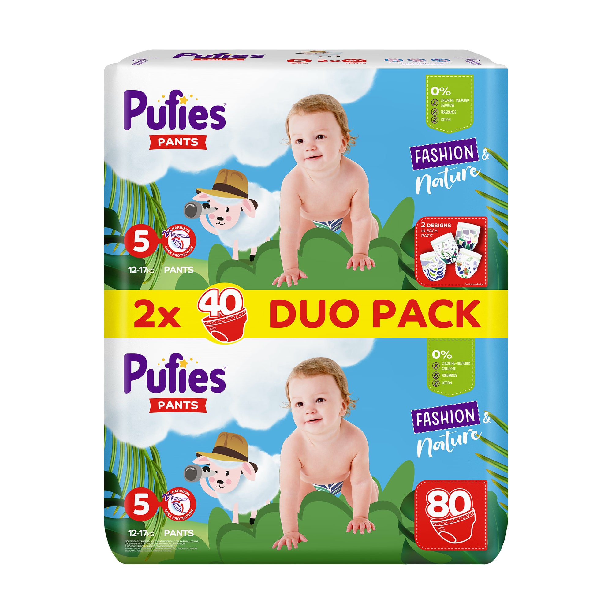 Підгузки-трусики Pufies Pants Fashion &amp; Nature Duo, розмір 5 Junior (12-17 кг), 80 шт